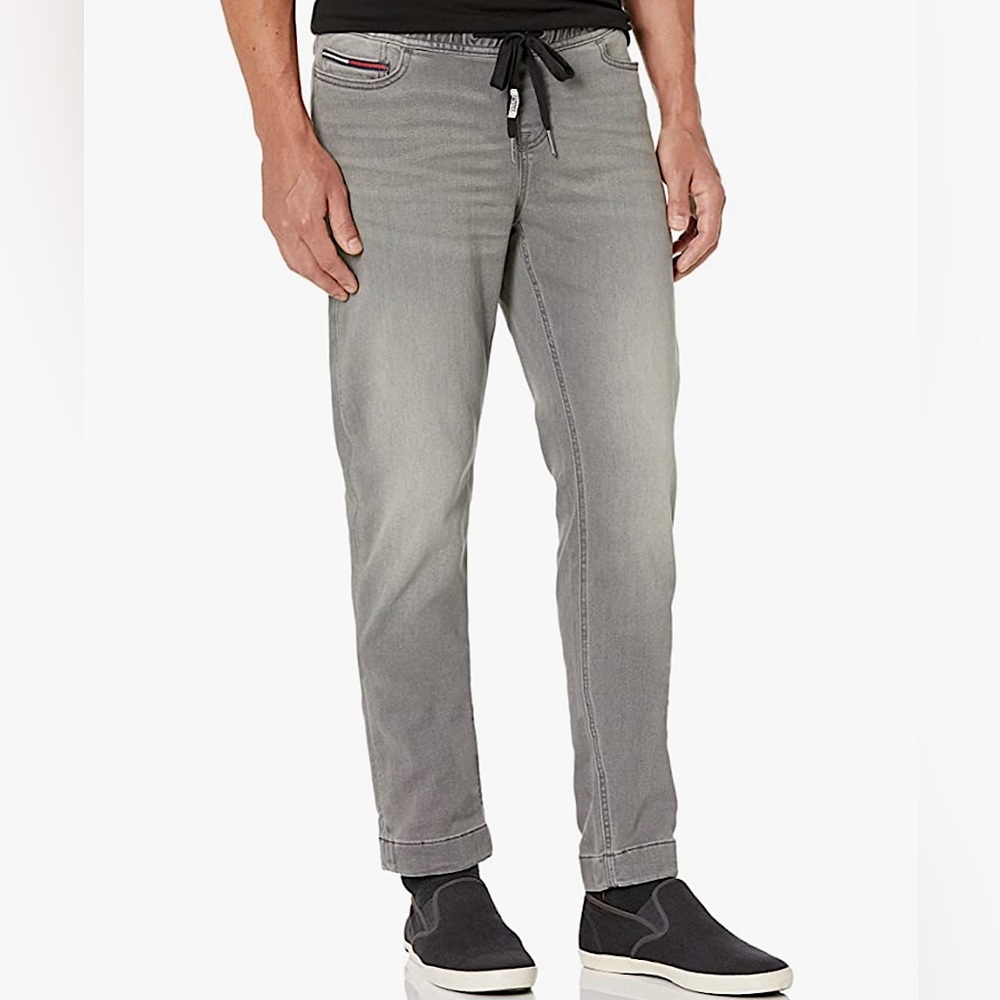 Tommy Hilfiger Men's Adaptive Denim Joggers with Pull-up Loops Grey Wash Size L